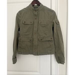 J. Crew Green Jacket Womens Size M Utility Pockets Button Tab Adjustable Cuffs